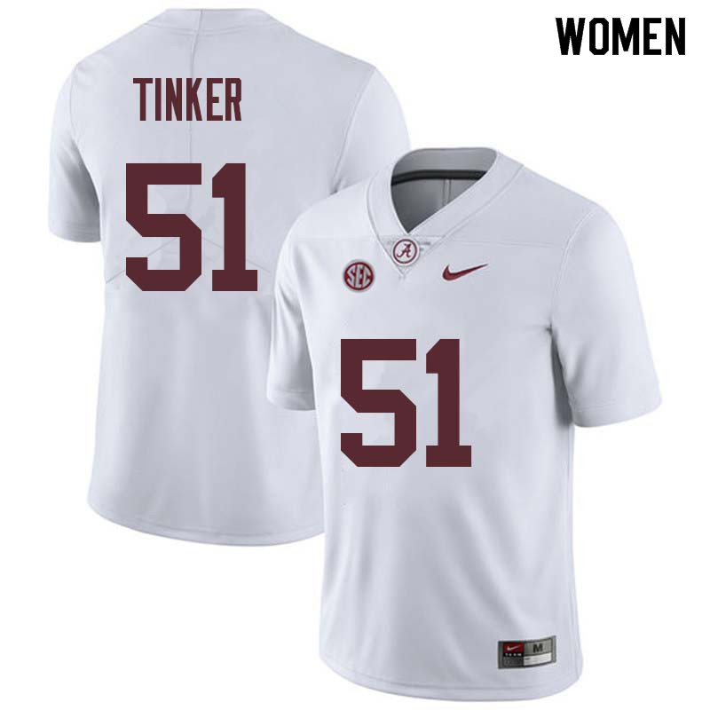 Women #51 Carson Tinker Alabama Crimson Tide College Football Jerseys Sale-White